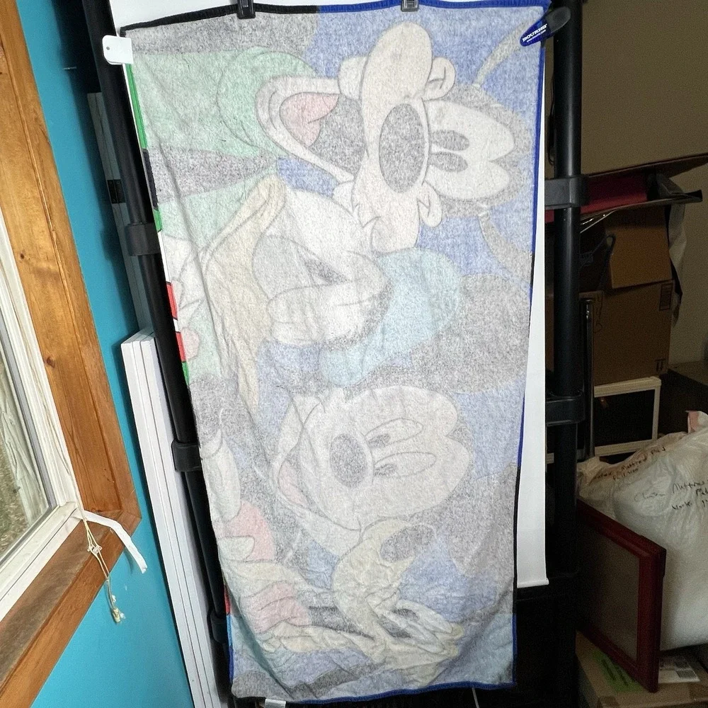 Vtg Mickey Unlimited Disney Beach Towel Mickey Donald Goofy Pluto 100%Cotton 90s